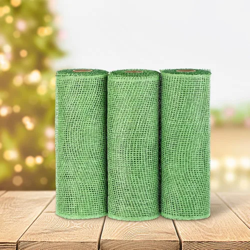 Vista 6 de 3 rollos de malla decorativa de arpillera de poli de 10 pulgadas de ancho, rollos de cinta de malla decorativa de poli para envolver, para Verde