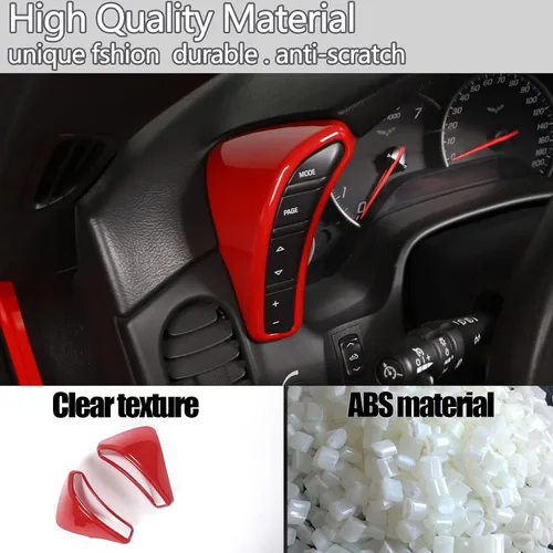 Vista 4 de Cubierta de botón de salpicadero Compatible con Chevy Corvette C6 2005-2013, marco de borde del velocímetro Cubierta de ribete de accesorios Rojo