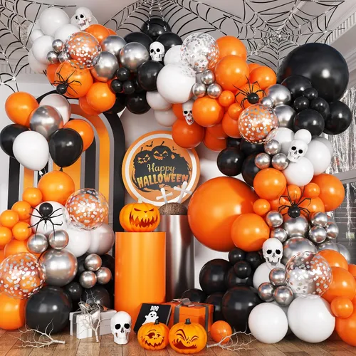 Vista 23 de Kit de arco de globos de baloncesto, kit de guirnalda de globos naranja y negro plateado con globos de estrella en explosión, kit de globos Tema