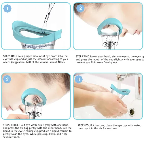 Vista 4 de Taza de lavado de ojos portátil Kit de limpiador de ojos manual de silicona presión de aire enjuague ocular tazas con contenedor de almacenamiento