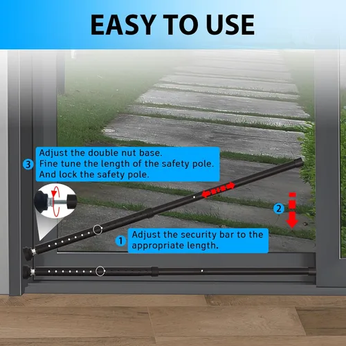 Vista 5 de PBHEPJ Paquete de 1 barra de seguridad para puerta corredera, barra de seguridad ajustable de 18.5 a 51 pulgadas para puerta de patio con puntas