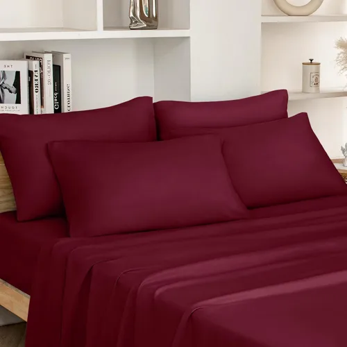 Vista 23 de HOMEIDEAS Sábanas de cama tamaño completo – Juego de 6 piezas (azul aguamarina) – Sábanas de ropa de cama de microfibra cepillada extra suave