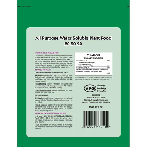 Vista 2 de Fertilome (11721) Alimento vegetal soluble en agua para todo propósito 20-20-20 (1.5 lb.) 20-20-20 equilibrado NPK soluble en agua - Acción rápida