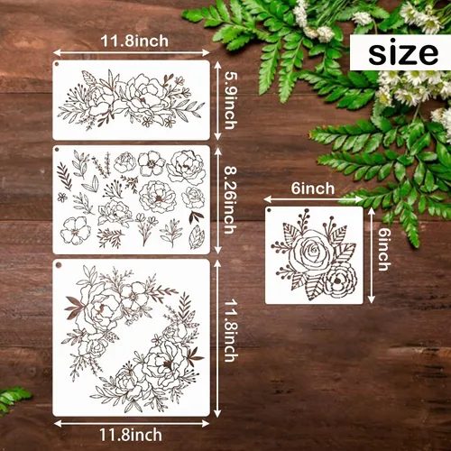 Vista 4 de 11 plantillas de flores grandes para paredes, tela de lona, manualidades, plantilla floral de rosa para pintar sobre madera, reutilizable, magnolia
