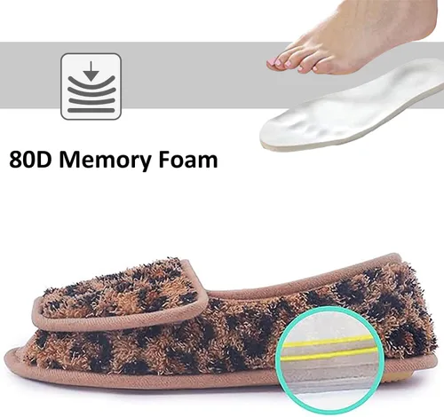 Vista 4 de Git-up -Pantuflas para mujer con diabetes/artritis/edema, cierre ajustable, espuma viscoelástica, punta abierta, extra ancha
