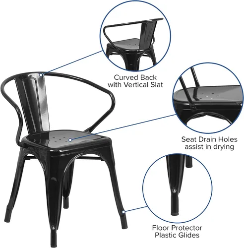Vista 4 de Flash Furniture silla de metal con apoyabrazos, Metal, Negro
