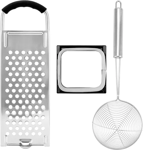 Vista 2 de QWORK Juego de Spaetzle Maker de acero inoxidable con mango de agarre cómodo y colador de araña