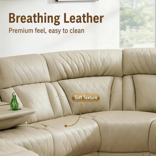 Vista 7 de Juego de sofá seccional reclinable de cuero, sofá seccional con 4 sillones reclinables Juegos de muebles de sala con 3 reclinables, luz LED