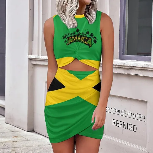 Vista 2 de Falda de cadera ajustada con bandera de Jamaica para mujer, camiseta de verano, talla L