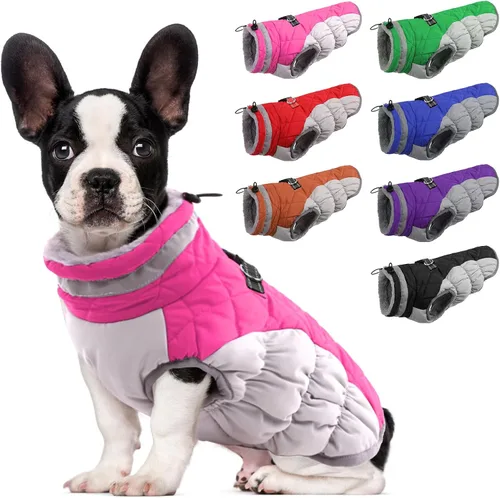 Vista 19 de Lelepet Abrigo cálido para perro, abrigo de invierno para perro, chaqueta impermeable para perros con arnés integrado reflectante de forro polar