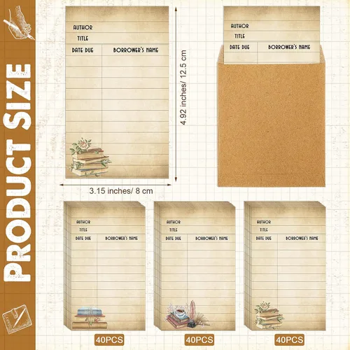 Vista 2 de Roowest Paquete de 120 bolsillos para tarjetas vintage de biblioteca, autoadhesivas, tarjetas de índice de pago de biblioteca, tarjeta de fecha
