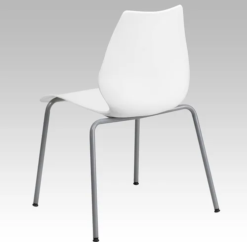 Vista 7 de BizChair Silla apilable blanca con soporte lumbar y marco plateado