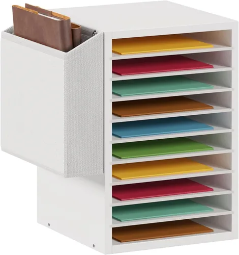 Vista 11 de Unionly, Ranura de almacenamiento de papel de organización de literatura, organizador de archivos de escritorio de oficina, buzón de madera