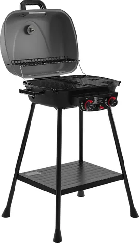 Vista 14 de Royal Gourmet GT2003 Parrilla portátil de gas propano de 2 quemadores con soporte y rejilla calefactora, combo de parrilla y plancha 2 en 1