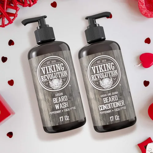 Vista 2 de Best Deal Juego de acondicionador para barba con aceite de argán y jojoba, suaviza y fortalece menta natural y aroma a eucalipto, champú para barba