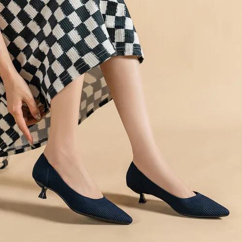 Vista 4 de youngshow Zapatos de tacón bajo para mujer, cómodos zapatos de cuña de punto formales y elegantes, zapatos de cuña para mujer, zapatos clásicos