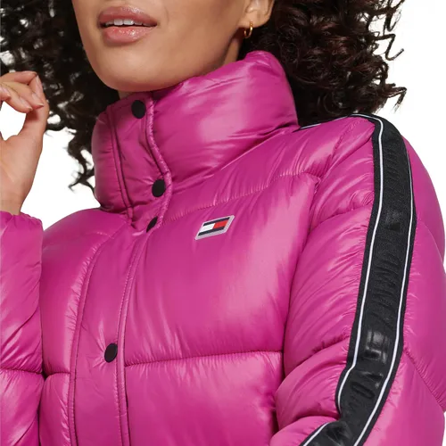 Vista 4 de Tommy Hilfiger Chaqueta acolchada con bolsillos y cremallera para mujer, con logotipo y mangas