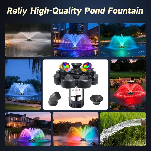 Vista 2 de RELIY Aireador de fuente de estanque, bomba de fuente de 1HP 110V 15000 GPH, fuente flotante de lago totalmente automática, cable de alimentación