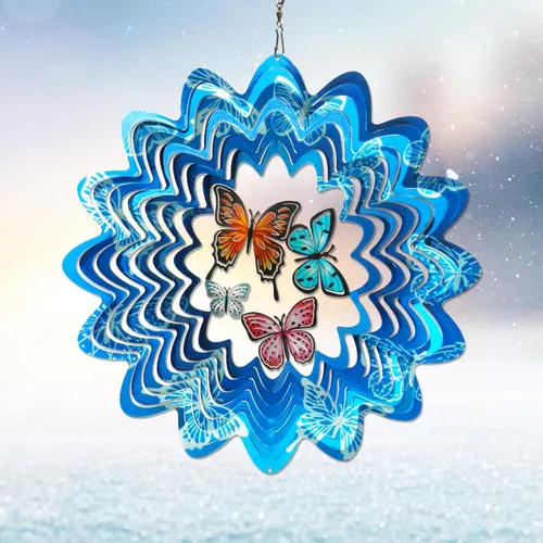 Vista 10 de Mandala Blossom Wind Spinner - Molinillos de Viento de Metal Escultura de Viento Colgante Cinética 3D de 12 pulgadas Cortada con Láser