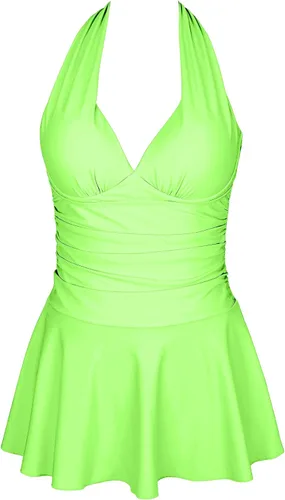 Vista 4 de Omichic Traje de baño tankini halter de dos piezas para mujer, con control de abdomen, cuello en V, con pantalones cortos