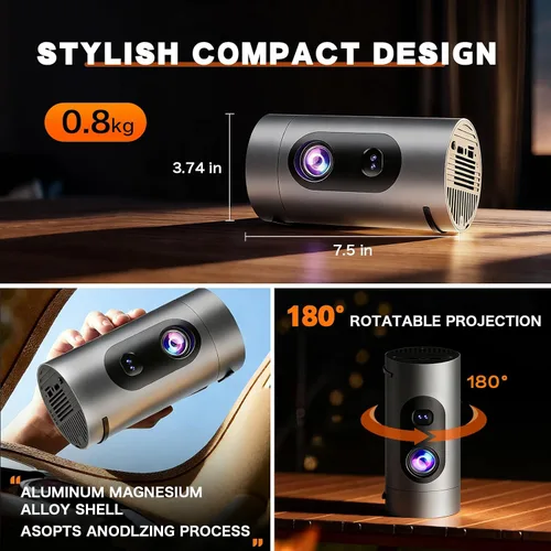 Vista 2 de Proyector inteligente con WiFi y Bluetooth, mini proyector compatible con 4K 1080P, proyectores de película portátiles aplicaciones integradas
