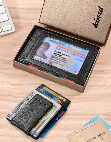 Vista 5 de Kinzd Pinza para billetes, bolsillo frontal, cartera de piel con bloqueo de RFID fuerte imán cartera delgada RFID Blocking, Strong Magnet, thin