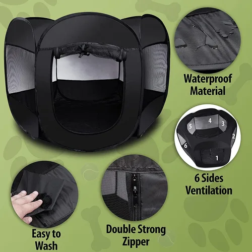 Vista 4 de ZONETECH Tienda de campaña portátil plegable para mascotas, tamaño mediano, de alta calidad, para interiores y exteriores, malla al aire libre