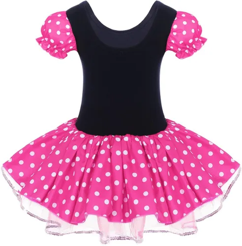 Vista 3 de IBTOM CASTLE Disfraz de princesa de lunares para niña pequeña, tutú de baile, leotardo de gimnasia