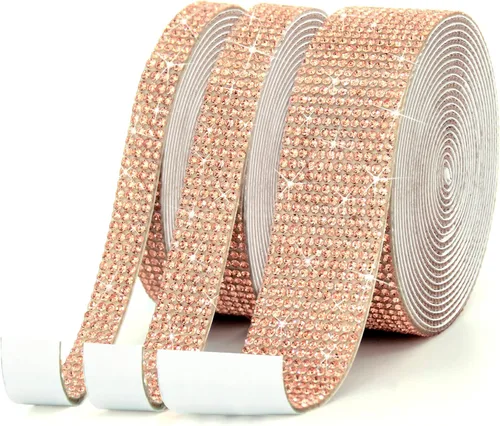 Vista 14 de 3 rollos de 8 m de cinta autoadhesiva de diamantes de imitación con cristal - Rollo de envoltura de pegatinas de diamantes brillantes DIY