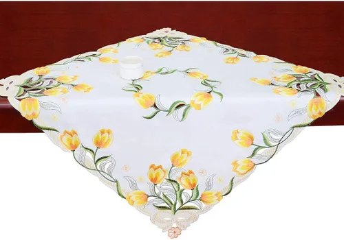 Vista 15 de Caminos de mesa pequeños bordados de tulipán, manteles florales de primavera para Pascua (azul, 13 x 35 pulgadas)