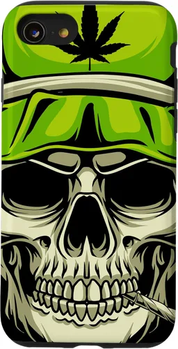Vista 13 de iPhone 15 Cráneo Con Sombrero Ilustración - Hoja de Cannabis Weed THC CBD Case
