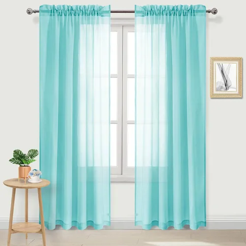 Vista 67 de DWCN Cortinas Transparentes Aqua de Voile Semitransparente con Bolsillo para Barra para Dormitorio y Sala de Estar, 36 x 36 pulgadas de Largo, Juego