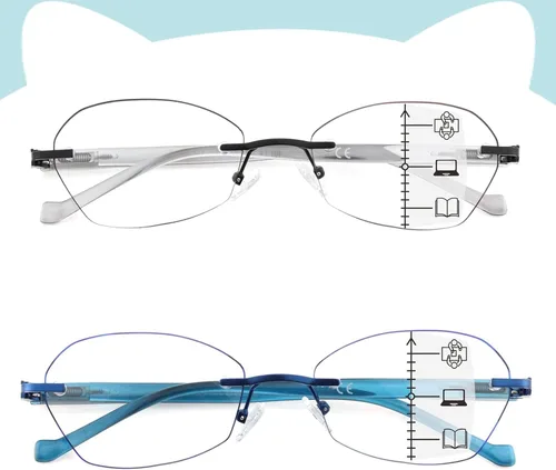 Vista 8 de Multifocus Gafas de lectura para mujer, progresivas, multifocales, sin marco, sin línea, lector bifocal, luz azul, diseño de computadora, lentes