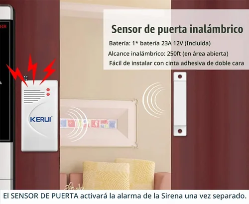 Vista 5 de Sistema de seguridad para el hogar KERUI, para interior y exterior, resistente a la intemperie, con sirena, sensores para ventanas y puertas, sensor