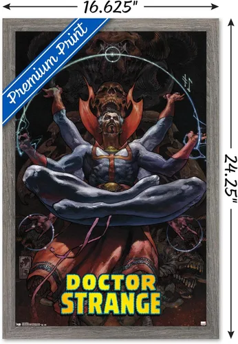 Vista 3 de Trends International Marvel Comics Doctor Strange - Póster de pared meditando, 14.725 x 22.375 pulgadas, versión enmarcada de madera de granero