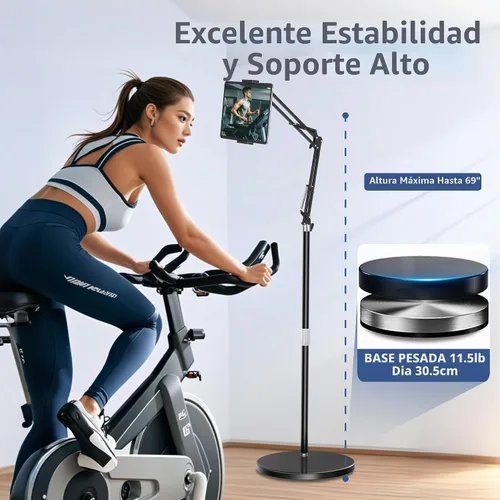 Vista 2 de Soporte de piso para tablet con base estable de 12 libras, soporte para teléfono iPad con brazo elástico de altura ajustable para iPad Pro Air Mini