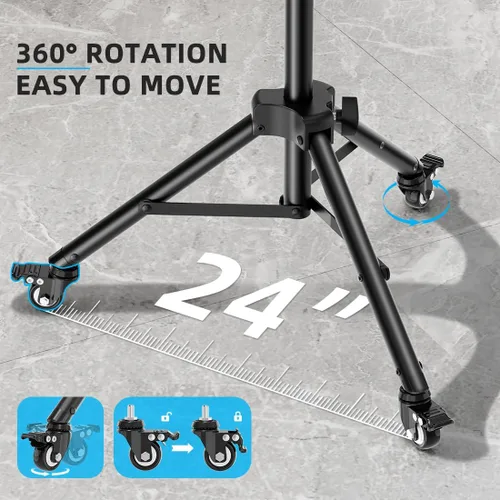 Vista 6 de Soporte para proyector con ruedas, trípode para laptop de 29 a 69 pulgadas con bandeja para mouse, soportes de DJ de altura ajustable con soporte