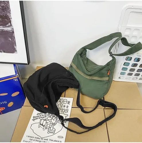 Vista 4 de Bolso bandolera de lona retro Lazy Y2k bolso cruzado bohemio estilo hada grunge Harajuku bolso de mano casual Negro talla única