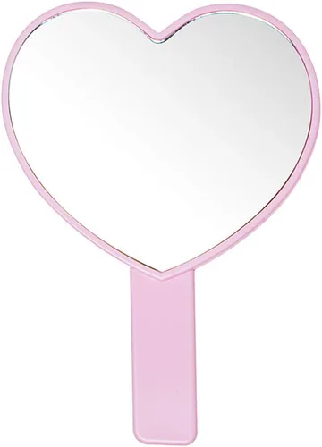Vista 5 de Espejo de mano de maquillaje en forma de corazón, espejo de mano de viaje, espejo cosmético personal portátil con asa (rosa)