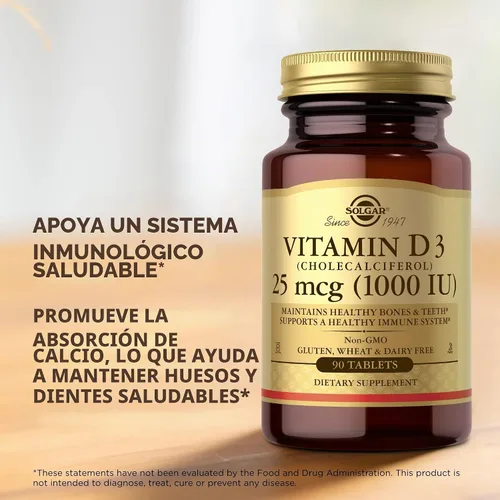 Vista 5 de Solgar, Vitamina D3 (colecalciferol) 1000 Iu comprimidos, 90