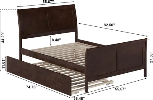 Vista 2 de AFI, Portland - Cama de plataforma matrimonial con estribo a juego con cama nido individual, color espresso