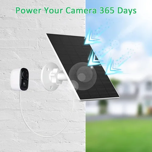 Vista 4 de FUTUREZEN Panel solar de 2 W para cámaras de seguridad, cargador solar de 5 V para cámaras de batería recargable con puertos micro USB y USB-C