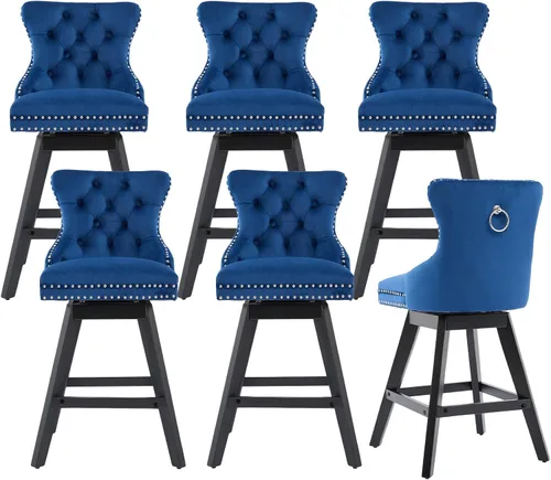 Vista 19 de cinkehome Juego de 2 taburetes de bar giratorios de altura de mostrador, taburetes de bar tapizados de terciopelo con respaldo, sillas de bar