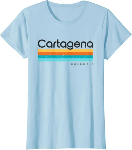 Vista 29 de Camiseta vintage de Cartagena Colombia con diseño retro, Blanco, S