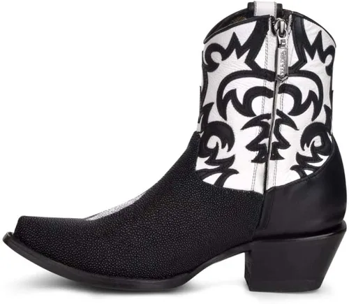 Vista 4 de Cuadra Western Chic - Botín para mujer en piel auténtica con cremallera negra