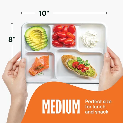 Vista 4 de Plato de papel 100% compostable, paquete de 125 unidades bandeja de 5 compartimientos desechable de calidad resistente, ecológica hecha de fibras