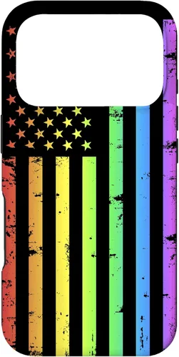 Vista 30 de Funda LGBT para iPhone 17 con diseño de bandera estadounidense arcoíris