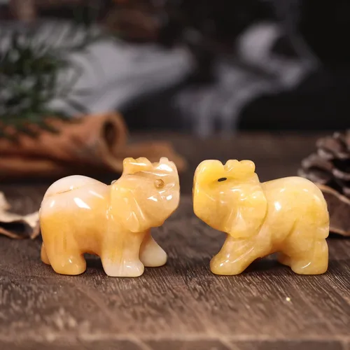 Vista 5 de Pequeña estatua de cristal de elefante tallada a mano, decoración de escultura de animal guardián de oficina en casa, 1.5 pulgadas, jade amarillo