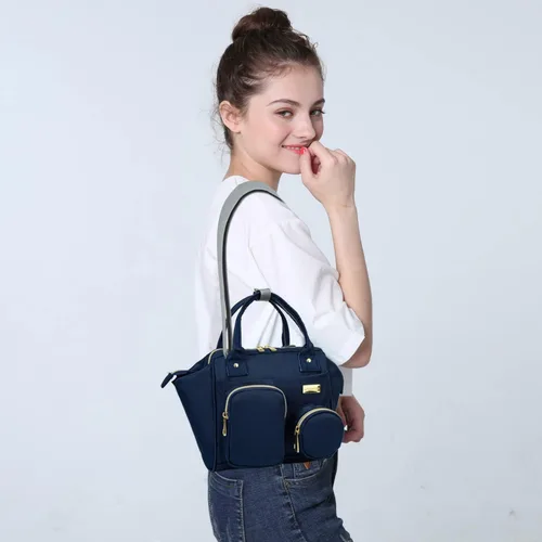 Vista 2 de Lmbabter Bolsa de pañales para bebé, impermeable, multifuncional, mini bolsa de pañales inteligente con bolsillo aislado para exteriores, Azul