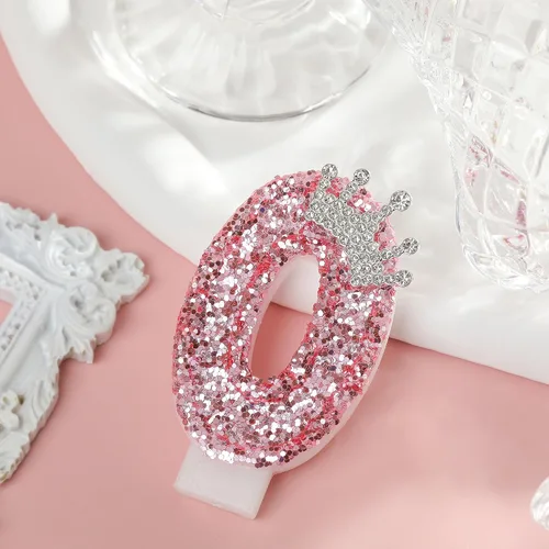 Vista 2 de PHD CAKE Velas con números de cumpleaños, velas de cumpleaños de corona rosa para pastel, velas con purpurina número 0 con lentejuelas para niñas
